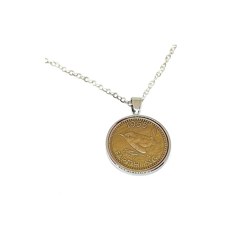 Solid Silver Plated Pendant 1955 Lucky Farthing 70th Birthday plus