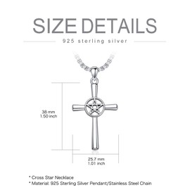 Swordgod Cross Star Necklace for Men Women 925 Sterling Silver Star Cross Pendant Protection Religious Necklace Gift for Christmas Graduation