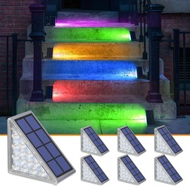 NIORSUN Solar Step Lights for Outside,6 Pack RGB Solid Color Changing Solar Stair Lights Outdoor Waterproof IP67 Auto On Off,Solar Lights for Steps,Stair,Patio,Yard,Porch,Front Door,Deck Decor
