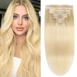 Doupor Clip-In Real Hair Extensions, 45 cm, 8 Pieces, Remy Hair Extensions, Soft, Natural, Handmade, Real Hair, Long, Straight, Clip-In Extensions, Real Hair, 100 g, #60