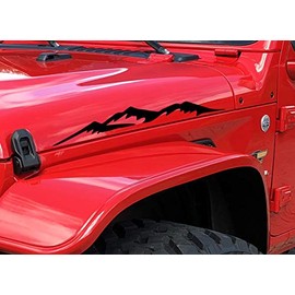 Jeep Wrangler Hood Decals Sticker Mountains I Compatible with All Jeeps JK TJ YJ CJ or Any Truck Sedan Pair Set of 2 Black Matte