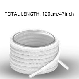 YOLCAR White Round Shoe Laces, Polyester with Reinforced Tips, Ideal for Various Footwear and Accessories, 120cm/47inch