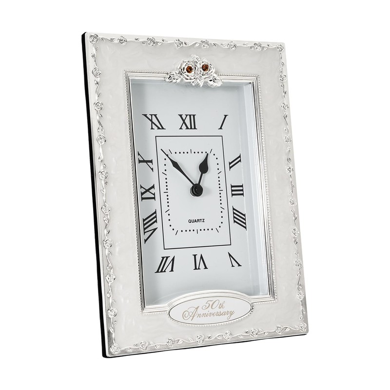 Happy Homewares Traditional 50th Anniversary Clock in White Epoxy with