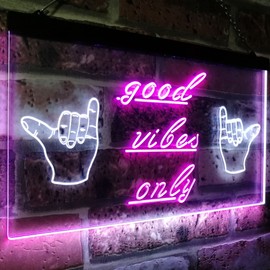 Good Vibes Only Hands Party Dance Disco Decoration Dual Color LED Neon Sign White & Purple 12" x 8.5" st6s32-i3077-wp