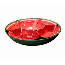 Generic Watermelon Melamine Plastic Chips and Dip Lazy Susan Multi Compartment Serving Dish Bowl Tray 15 Inch Diameter