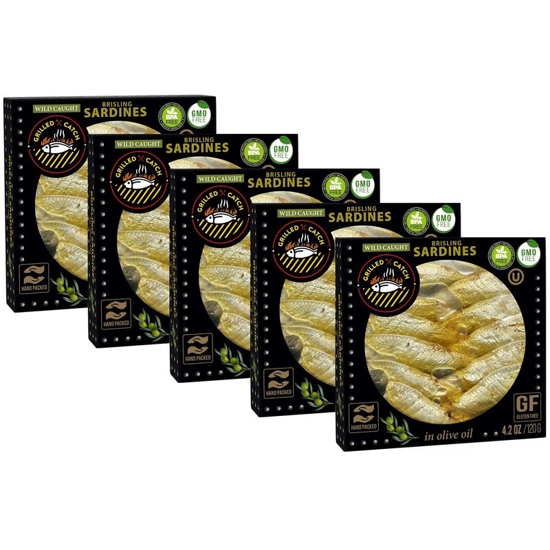 Grilled Catch Wild Caught Brisling Sardines in Olive Oil, 4.2