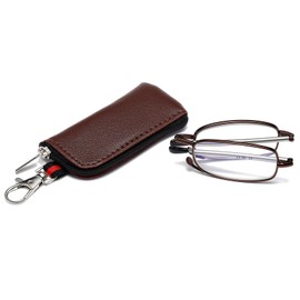 OWTXIS Folding Reading Glasses for Men Women, Keychain Compact Readers Blue Light Portable Pocket Eyeglasses (Brown, +3.00)