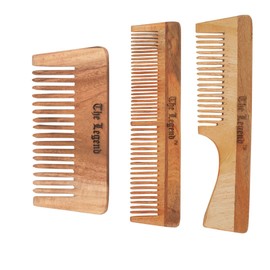 The Legend Neem Comb, Wooden Comb | Hair Growth, Hair fall, Dandruff Control | Hair Straightening, Frizz Control | Comb for Men, Women (Wideteeth,Handle and Normal, Pack of 3)