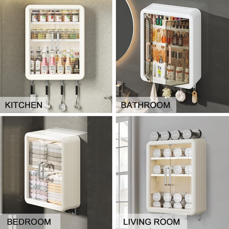 DASITON Wall Mounted Large Capacity Makeup Organizer,Dustproof Cosmetic Organizer,Bathroom Organizers