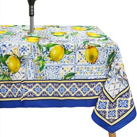 bnhjsdw - Mantel para exteriores azul con agujero para paraguas para mesa rectangular, mantel impermeable de limón con cierre, 60 x 102 pulgadas