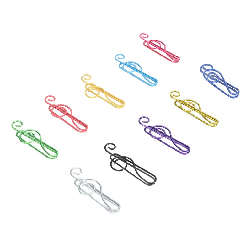 100Pcs Cute Note Paper Clips 10 Colors Metal Music Note