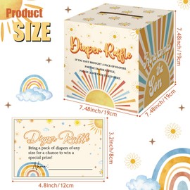 Teling 51 Pieces Diaper Raffle Tickets with Card Box Baby Shower Decorations Baby Shower Holder Box for Girl Boy Diaper Raffle Party(Here Comes the Son)