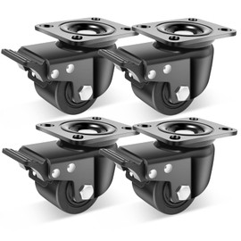 Nefish 3-Inch Heavy Duty Casters Set of 4, Industrial Grade Casters Wheels 4400 LBS, Low Gravity Plate Swivel Caster with Brake, Durable & Corrosion-Resistant Nylon Wheels for Industrial, Machine