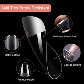 YSUVIN Nail Tips, Pack of 240 Fake Nails, Transparent, 12 Sizes, Short Ballerina and Short Almond, Artificial Nail Tips, Nails Tips for Nail Technicians, Beginners, Manicure Salons