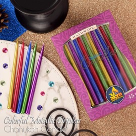 Ner Mitzvah Dripless Chanukah Candles Standard Size, Metallic Multicolored Hanukkah Candles Fits Most Menorahs, Premium Quality Wax for All 8 Nights of Hanukkah - Count 45