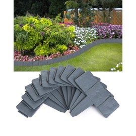 Landscape Edging Border No-Dig for Garden: 9 Inch Tall Flower Bed Border No Dig - 16FT Length Plastic Stone-Like Textured Garden Border for Lawn