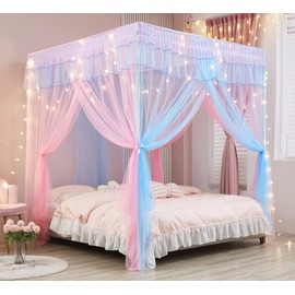 Mengersi Gray Canopy Bed Curtains Mosquito Net Bed Drapes for Full Bed