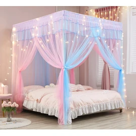 Mengersi Gray Canopy Bed Curtains Mosquito Net Bed Drapes for Full Bed