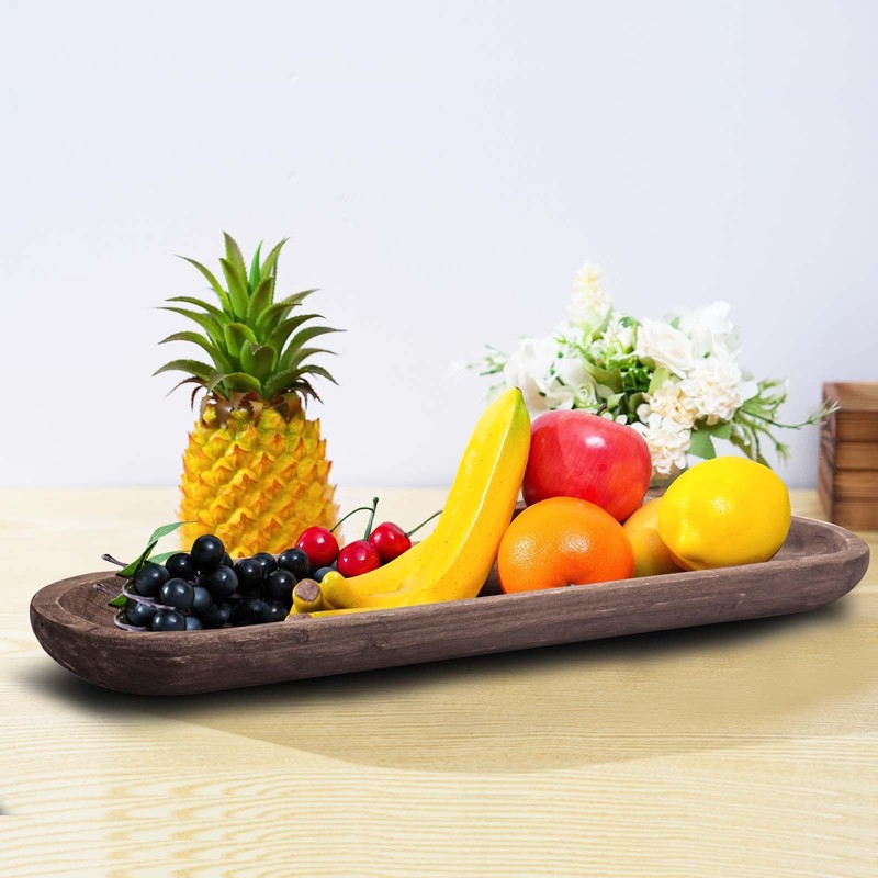 QIELSER Decorative Wooden Dough Bowls, Long Natural Root Hand Carved