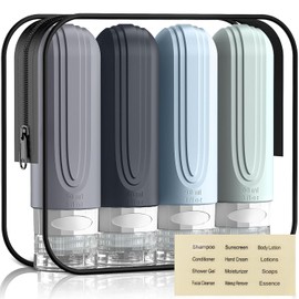 4 Piezas Botellas de Viaje de Silicona, Artículo Tocador Rellenables 90ml | Juego Botes Rellenables Portátil,Botellas de Viaje Silicona a Prueba de Fu