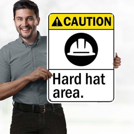 Caution Hard Hat Area ANSI Sign, 18x24 Inches, 55 mil thick HDPS (high density polystyrene), Made in USA by My Sign Center