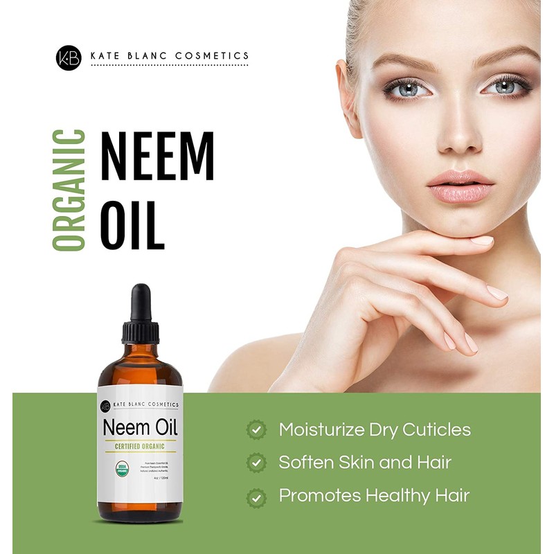 Neem Oil (4oz) by Kate Blanc. USDA Certified Organic, Virgin,