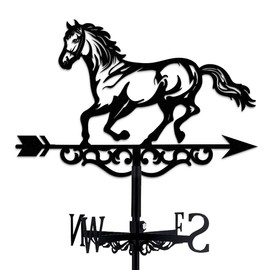 INFUNLY Horse Metal Weather Vane Black Horse Weathervane Horse Wind Vane Pure Hand Finished Horse Iron Direction Sign Roof Garden Outdoor Farmhouse Decor 13.78"x10.63"/35CMx27CM