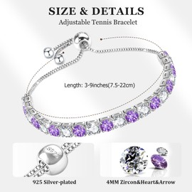 J.Fée Purple Bracelets for Womens Silver Plated Bracelet for Women,Crystal Tennis Bracelet for Women Adjustable Bracelet Women Bracelet Diamond Bracelet for Women Jewellery,Valentines Gifts for Her