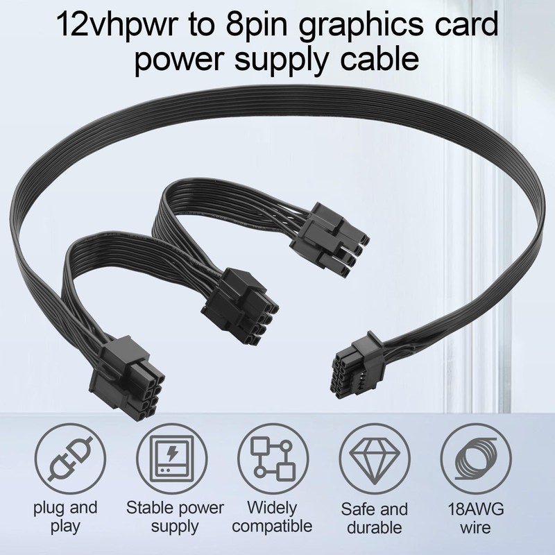 ELFJMZP 12VHPWR to 3X 8Pin PCIe GPU Adaptor Cable, 18AWG