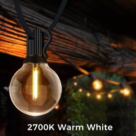 Outdoor String Lights 24 Ft G40 Globe Patio Lights with 12 Edison Plastic Bulbs (2 Spares), Waterproof Connectable Hanging Lights Outside for Backyard Porch Balcony Party Decor, E12 Socket Base