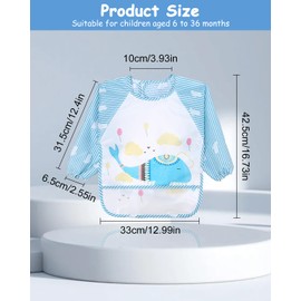 TIDEVAN Baby Bibs with Long Sleeves with Large Pocket, 5 Pack Waterproof Children's Bibs Baby Bibs Set for Toddlers Baby Bibs with Sleeves for 6-36 Months Children for Food Crafts Painting Art, gray