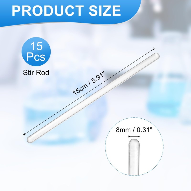 PATIKIL 15pcs High Boron Silicate Glass Stick 5.9" Length 8mm