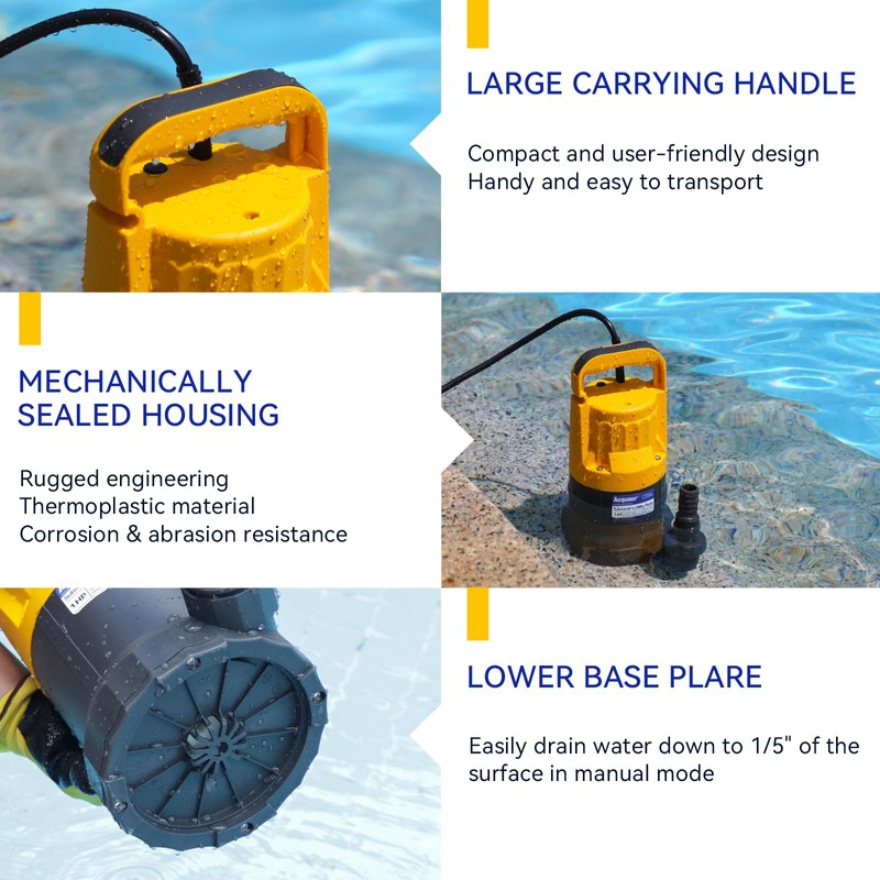 Acquaer 1HP Sump Pump, 4345GPH Submersible Water Pump for Water