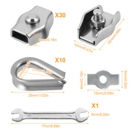 M3 Wire Rope Clamp for Wire Rope Made of Stainless Steel 10 Wire Rope Rings Rope Clamp with Wrench for Wire Rope Steel Rope Washing Line Tensioner Awning Fixed Industrial Construction Transport Pack