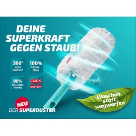 Leifheit Superduster Duster, Washable Microfibre Dust Textile for Quick Dust Removal, Dust Wipe in Corners and Recesses, Dust Removal Car, Compatible with Click System