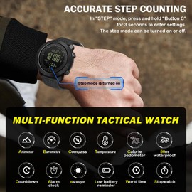 AVTREK Military Watch for Men, Digital Watch for Men with Altimeter Pedometer Backlight, Army Watch with Compass, Tactical Watches, Adjustable Strap, Outdoors Sport Waterproof Watches for Men (Black)