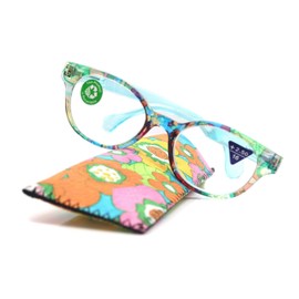 Versailles, Premium Reading Glasses High End Readers +1.25, 1.50 to +3.00 Round Style. Optical Frames. Light Blue Floral. NY Fifth Avenue.