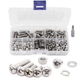 cSeao 220pcs M5 6mm / 8mm/ 10mm/ 12mm/ 16mm/ 20mm Pan Head Machine Screws Washers Hex Nuts Assortment Kit, Phillips Drive, 304 Stainless Steel
