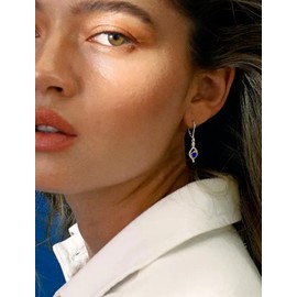 JIWOY Infinity Dangle Drop Earrings 925 Sterling Silver Heart Birthstone Leverback Jewelry for Women, Metal, Created Sapphire