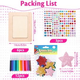 6 Stück Bilderrahmen für Diy Holzfarbe Bastelset, Kinder Holzbilderrahmen Set mit Selbstklebende Glitzersteine | Glitter | Moosgummi Sticker, Handwerk Fotorahmen zum Selbstgestalten, Lernspielzeug