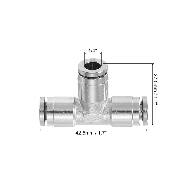 QUARKZMAN 1/4" OD Tee Push to Connect Pipe Fittings Nickel