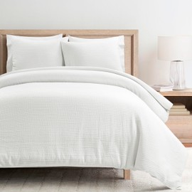 Lush Decor Haniya Solid Waffle Woven Textured Cotton Duvet Cover Set, 3 Piece Set, King, White - Soft Waffle Duvet Cover - White Bedding Set - Minimalist, Modern & Farmhouse Bedroom Decor