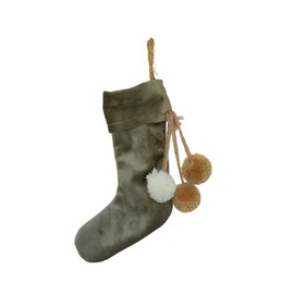 Creative Co-Op 7-3/4'H Velvet Stocking Ornament w/Pom Poms, Grey, Tan & Cream Color