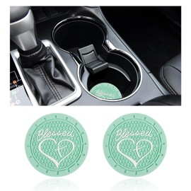 Dickno 2 PCS Car Cup Holder Coaster, 2.76 Inch Blessed Cross and Heart Christian Insert Cup Coaster, Anti-Slip Auto Drink Cup Mat, Universal Vehicle Interior Decor Accessories (Mint Green)