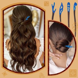 Crafans Wooden Hair Sticks Chinese Chopsticks Hair Pins Retro Hair Wooden Hair Sticks Hair Fork Vintage Hair Pin for Women Girls Hairstyle Accessories, Blue