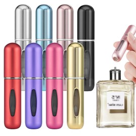 OBSCYON ポータブルミニ詰め替え可能香水スプレーアトマイザーボトルの香り ポンプケース 8個セット 5ml 光沢のあるピンク/明るいシルバー/ブライトブルー/ブライトゴールド/ブライトブラック/サブレッド/ローズレッド/サブパープル。