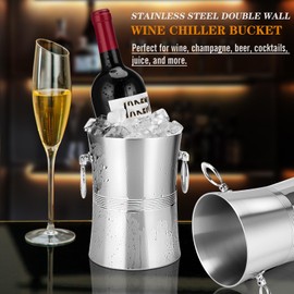Wine Chiller Bucket, Stainless Steel Double Wall Wine Chillers for Bottles, Champagne Chiller, Ice Bucket Fits Most Standard Sized Bottles(3 Liter)