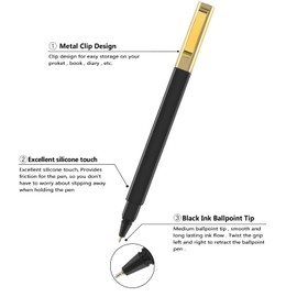 Aozora Aesthetic Pens Ballpoint Super Smooth Writing Pens Bulk 30 pack Medium Point 1.0mm No Bleed Pens with Gold Clip Black Ink