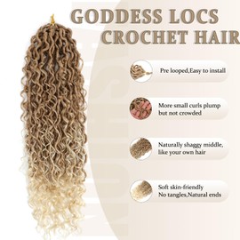 Boho Goddess Locs Crochet Hair, Goddess Locs Crochet Hair 18 Inch Boho Locs Crochet Hair Boho Hippie Locs Crochet Hair Curly Faux Locs Crochet Hair River Locs For Women (18 Inch (Pack of 9), 27/613)