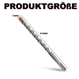 METOTY SDS Plus Drill Bit 12 mm x 210 mm, with 4 Carbide Cutting Edges, Head with Coating, Masonry Drill, Hammer Drill, Concrete Drill, for Stone, Concrete, Natural Stone, Brick Wall